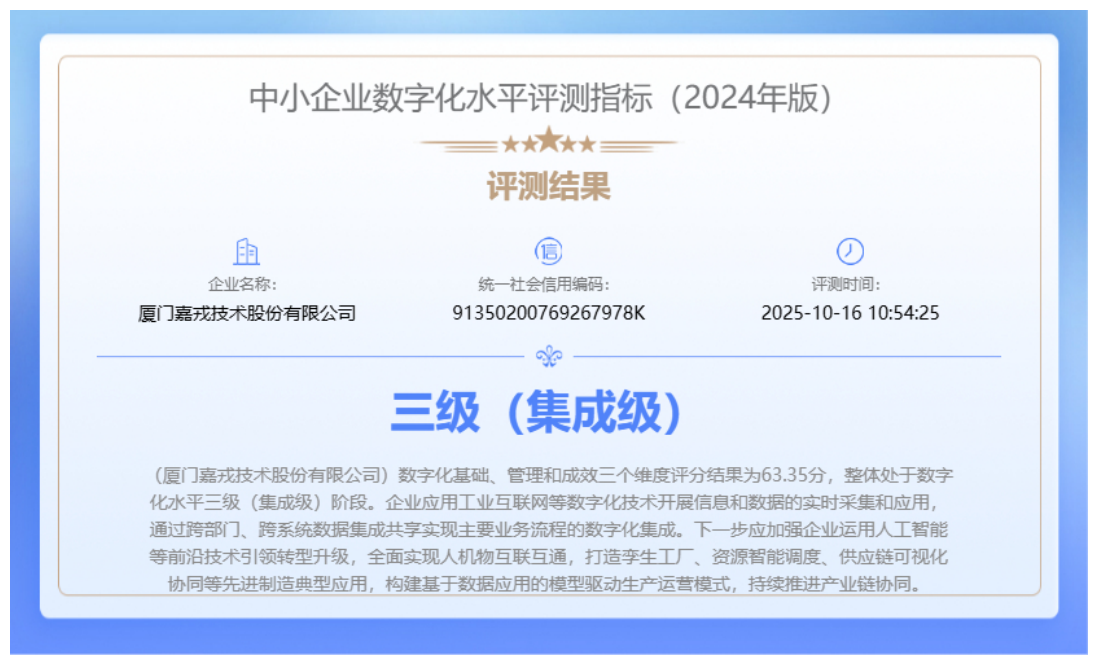 《中小企業(yè)數(shù)字化水平評(píng)測(cè)指標(biāo)(2024年版)》三級(jí)(集成級(jí))認(rèn)證 《中小企業(yè)數(shù)字化水平評(píng)測(cè)指標(biāo)(2024年版)》三級(jí)(集成級(jí))認(rèn)證